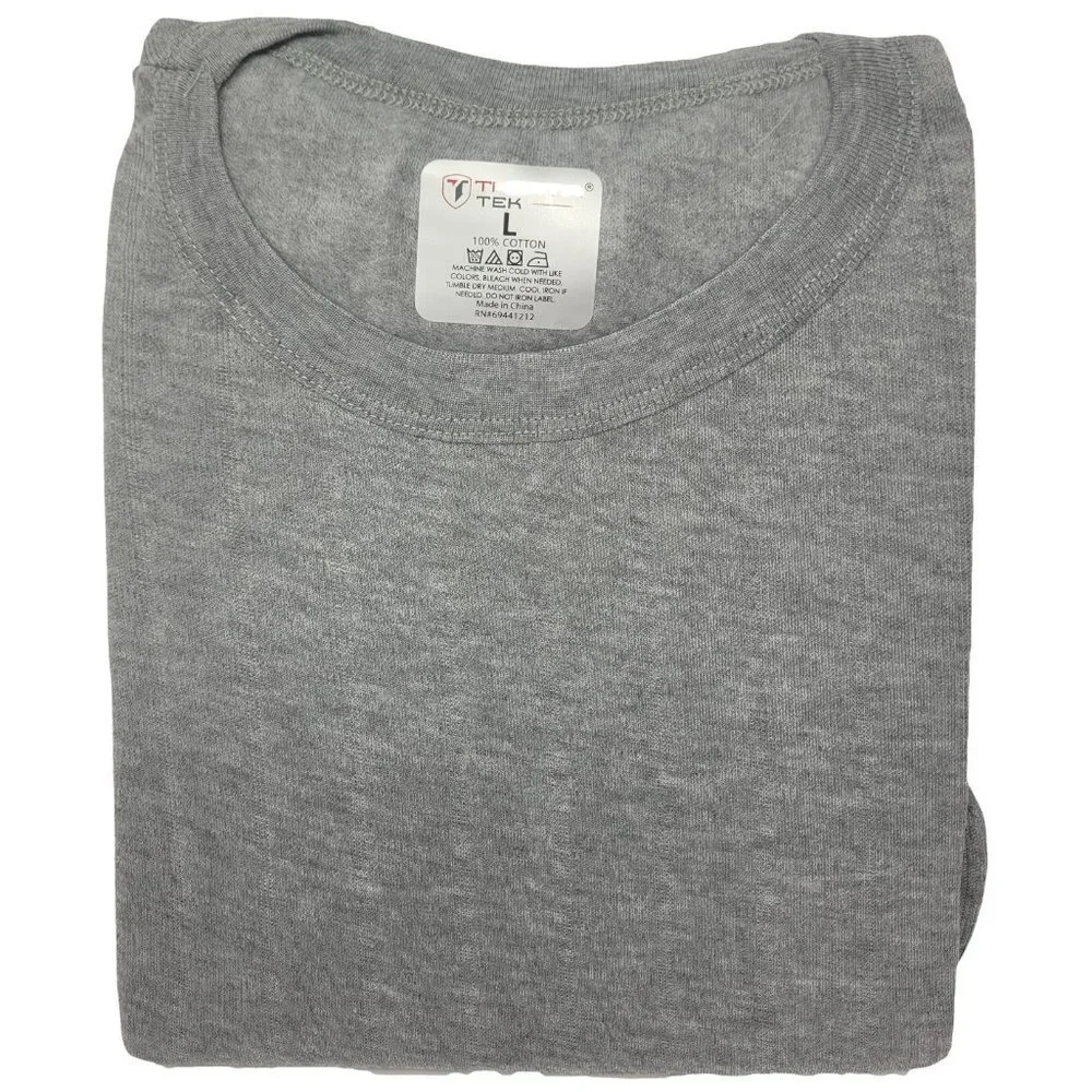 Men Thermal Long Johns Warm Underwear Set, 100% Cotton Fleece, Grey